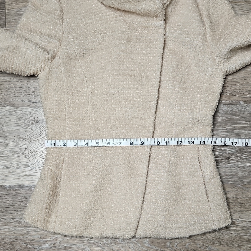 JIGOTT Elegant Cream/Oat Textured Metallic Silver Thread button Down Blazer - Picture 13 of 15